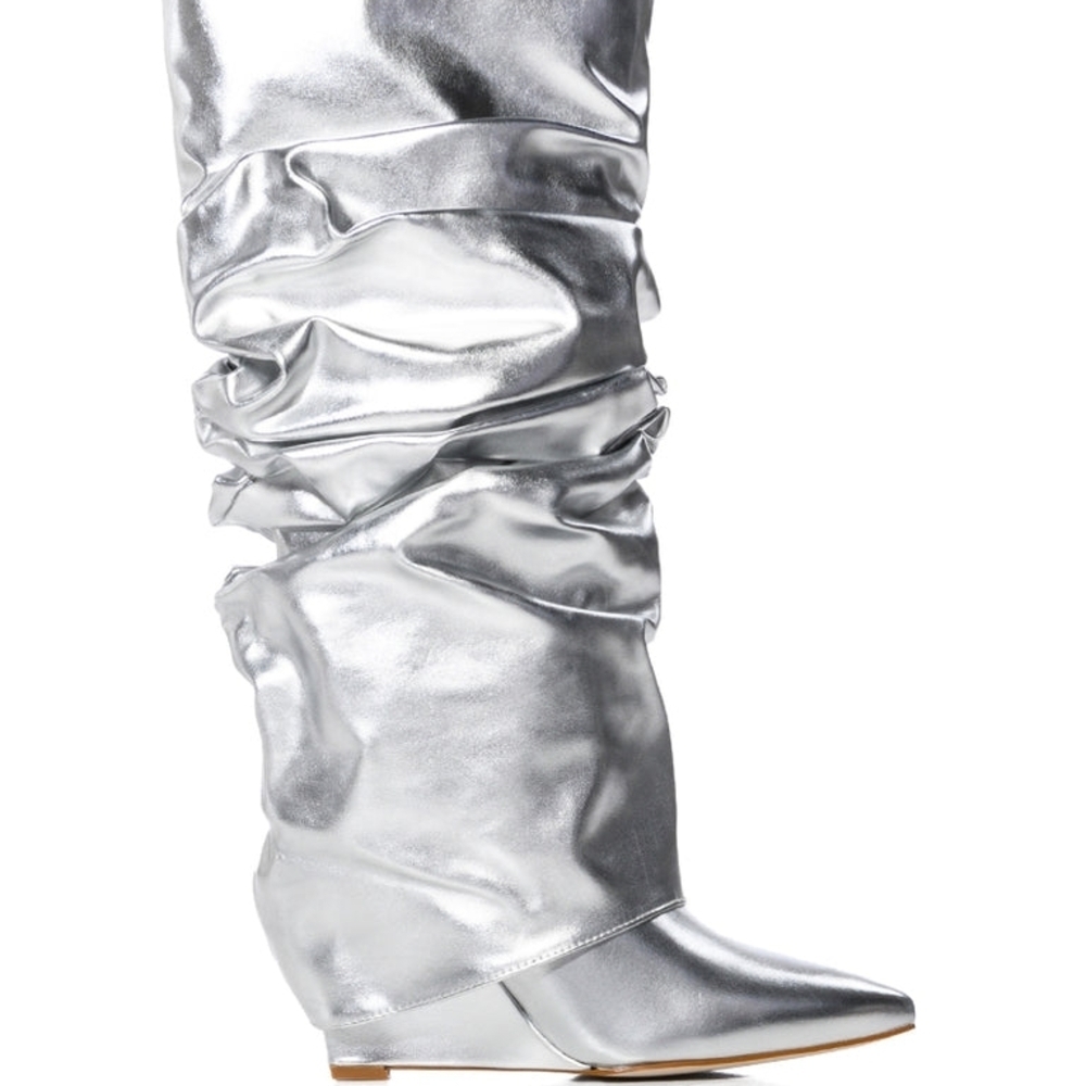 Azalea Wang "Glistening CoverGirl"  Metallic Silver Ankle Boots - Picture 10 of 11